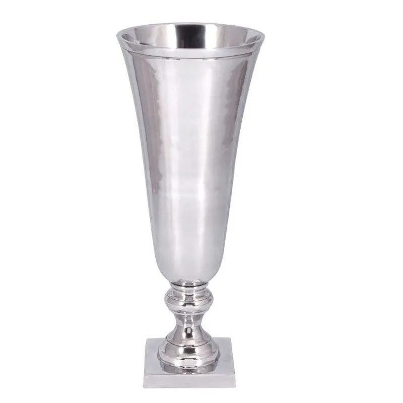 Blumenvase Vase auf quadratischem Fuß silber Aluminium 50 cm