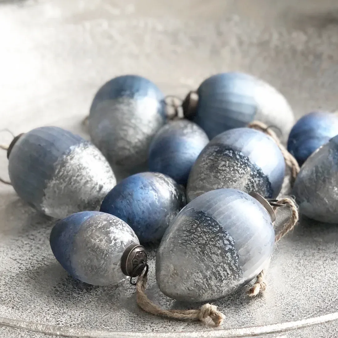 Deko-Ei Osterei Glasei silber antik blau grau Verlauf 12cm