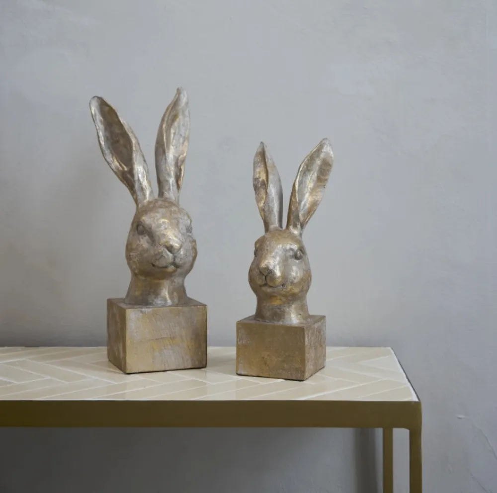 Dekofigur Hase Hasenbüste auf Sockel gold 32 cm – Bild 2