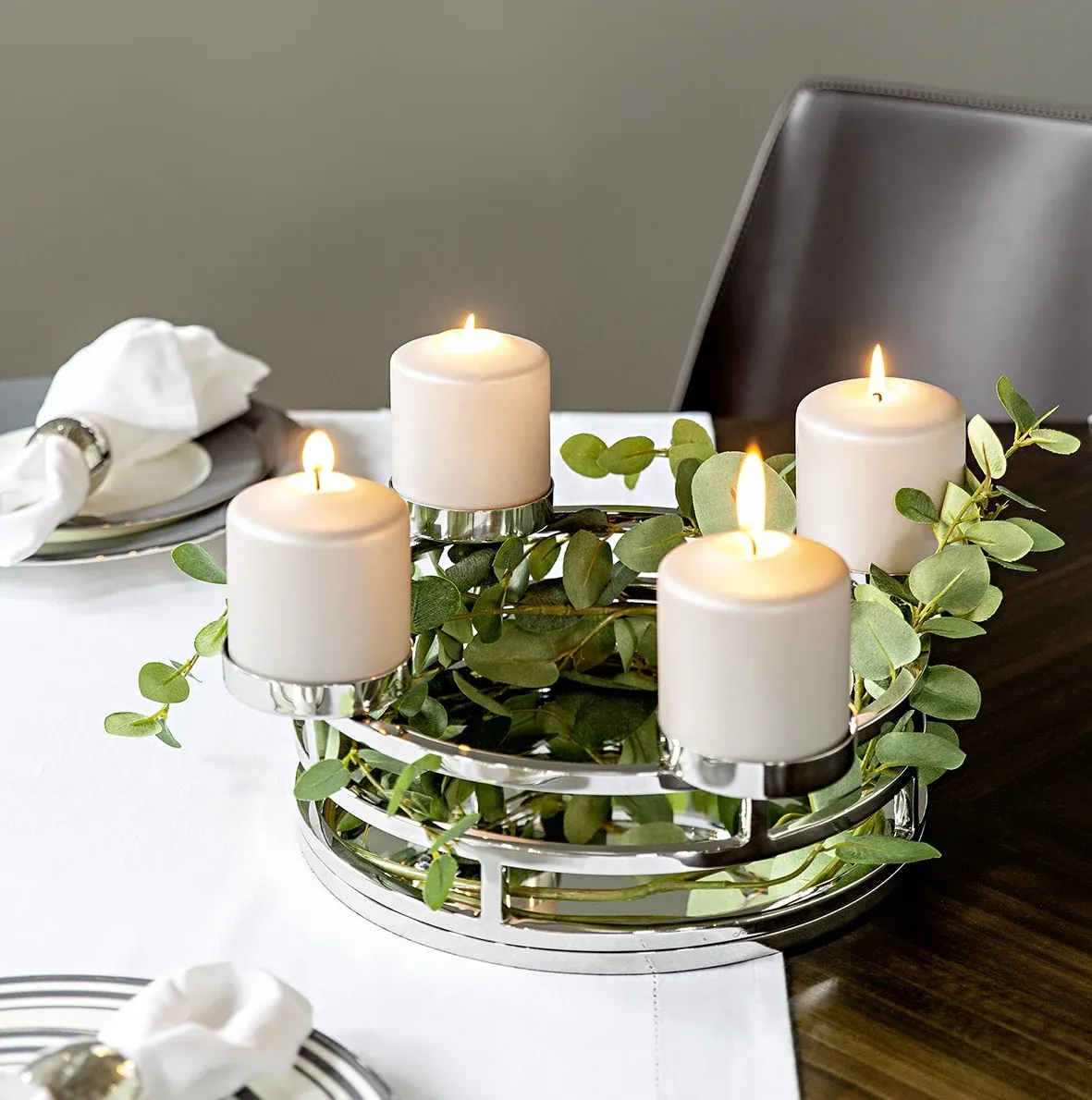 Adventskranz Fink Tablett Kerzenhalter Modena silber 4flammig – Bild 4