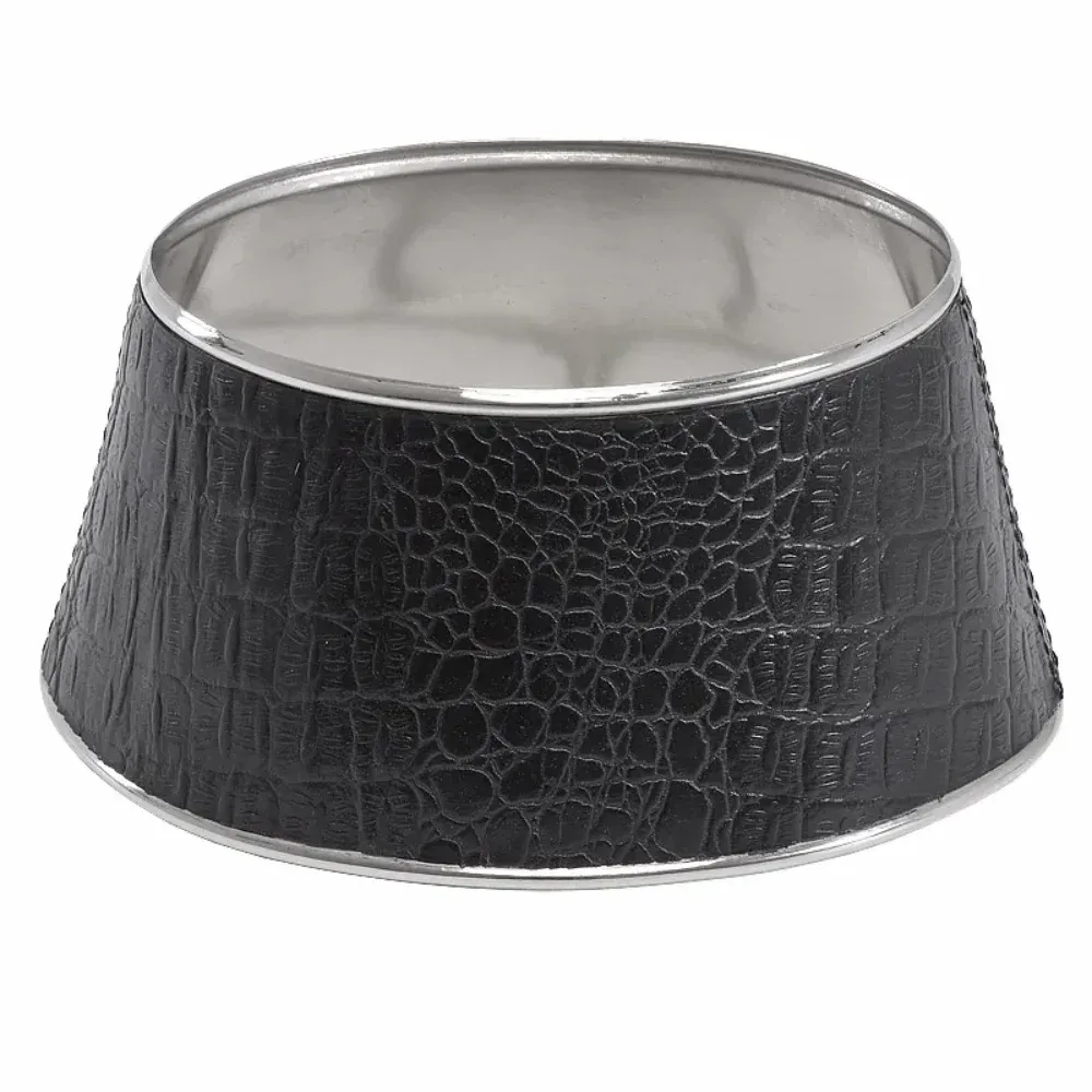 Lampenschirm schwarz Kroko Metall silber oval 23 cm