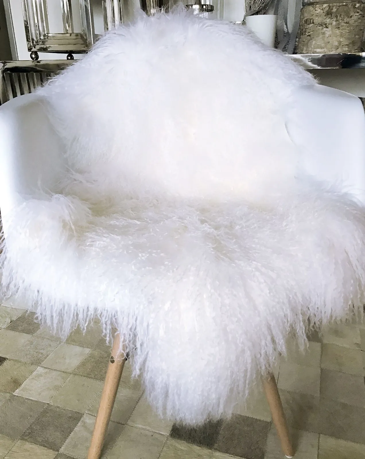 Tibet Lammfell Natur Puder weiss super weich 90 cm – Bild 5