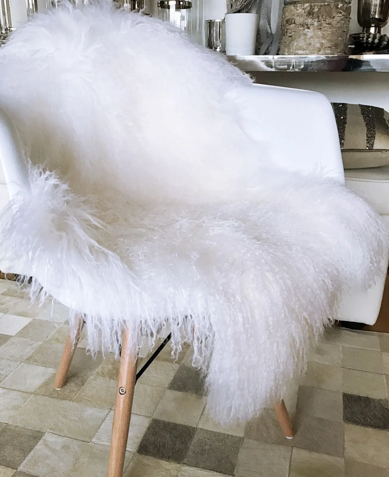 Tibet Lammfell Natur Puder weiss super weich 90 cm – Bild 6