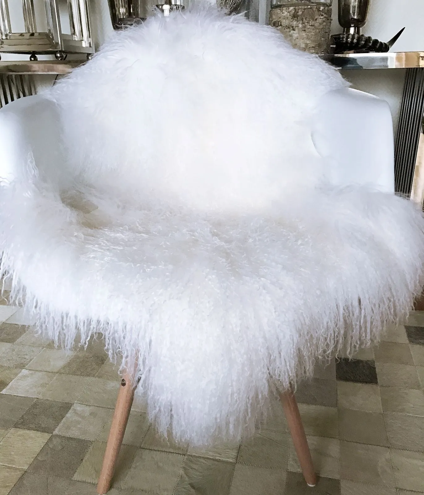 Tibet Lammfell Natur Puder weiss super weich 90 cm – Bild 7