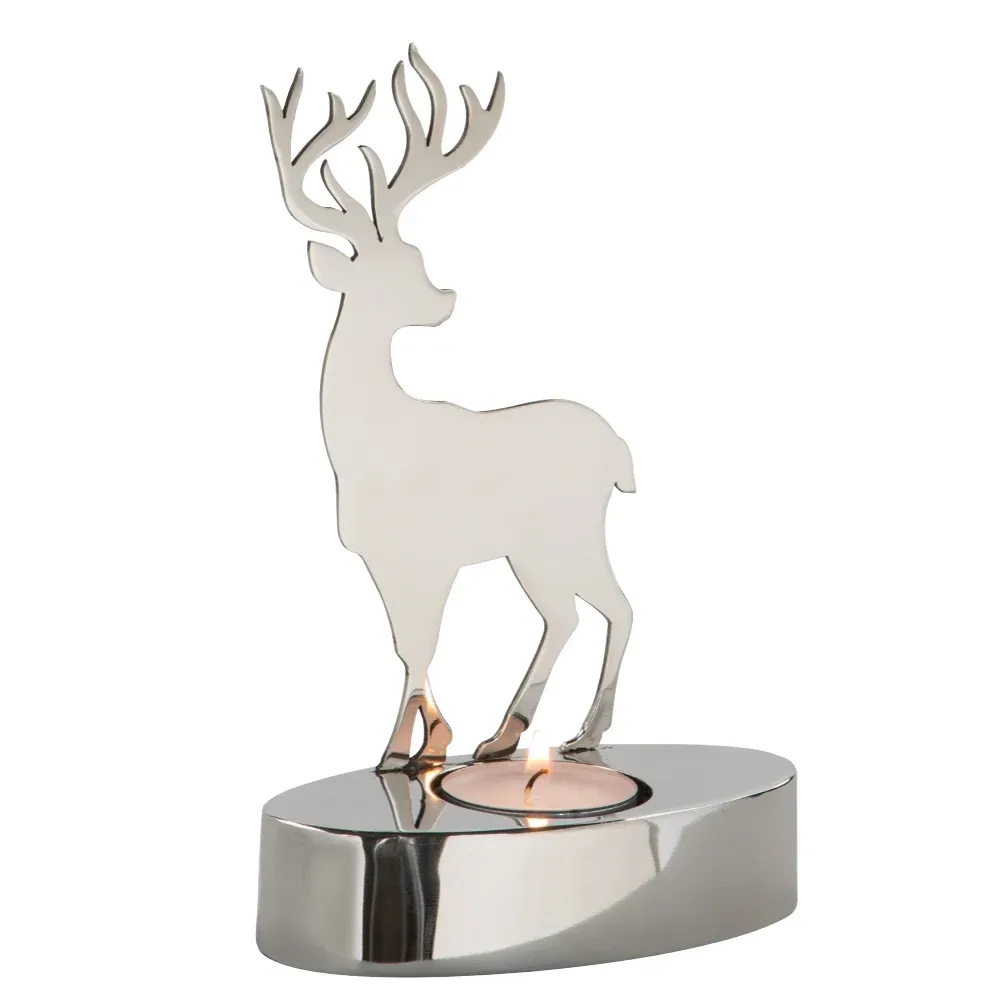 Fink Teelichthalter Hirsch Jasper silber Edelstahl