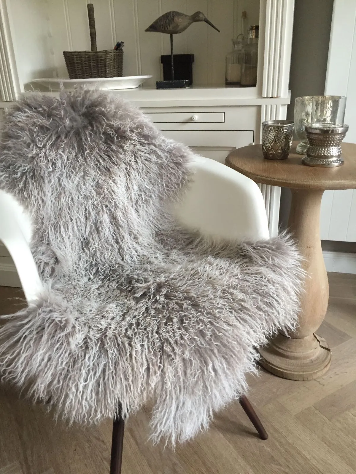 Tibet Lammfell Schaffell silbergrau taupe snowtop 90 cm