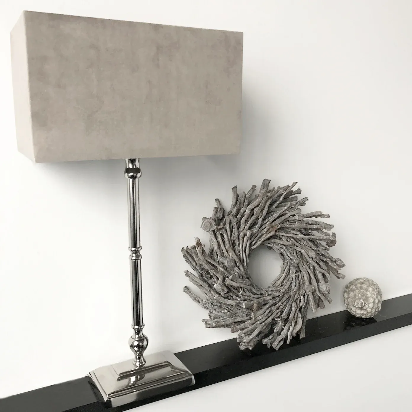 Lampenschirm beige taupe sand länglich rechteckig Velours 30 cm – Bild 3