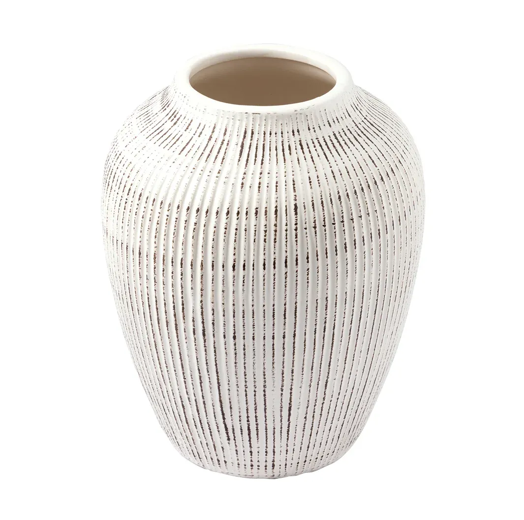 Deko Vase Keramik weiß beige 17 cm