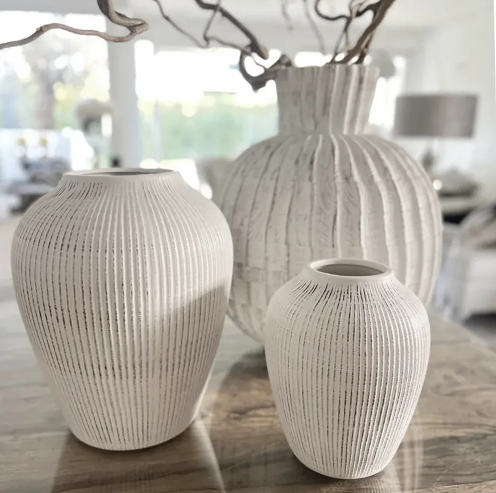 Deko Vase Keramik weiß beige 17 cm – Bild 3